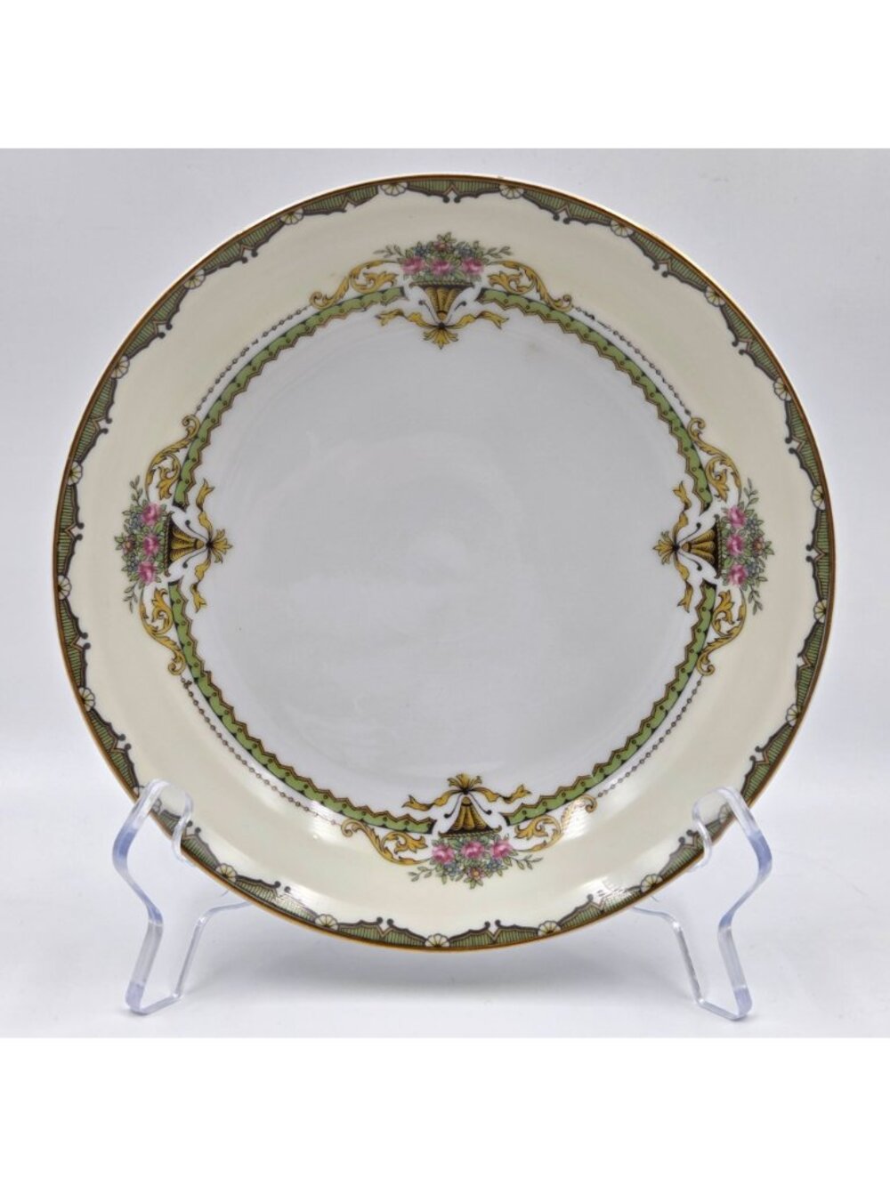 Noritake Penelope Set of 4 Coupe Soup Bowl Green Border Pink Roses Urn Gold Trim - Picture 4 of 4